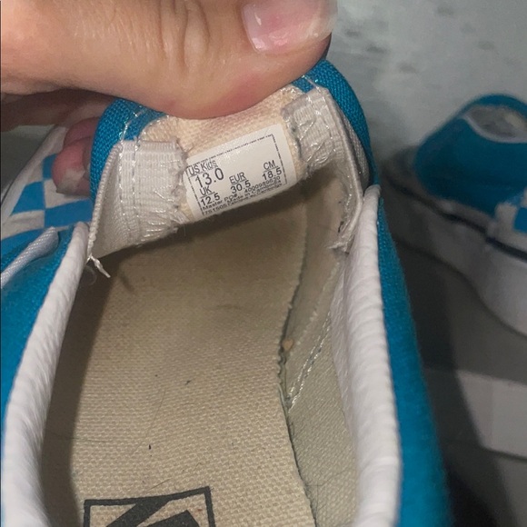 Vans Blue/ teal and White Checkered Slip-On Sneakers, kids size 13 - Picture 7 of 7
